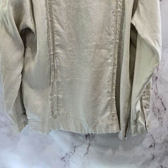 Cubavera Shirt Mens Large Linen Button Beige Vtg Safari Utility Cargo Indiana - Picture 7 of 11